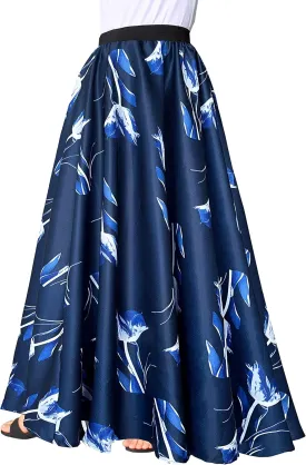 Afibi Women Chiffon Mopping Floor Length Big Hem Solid Beach High Waist Maxi Skirt