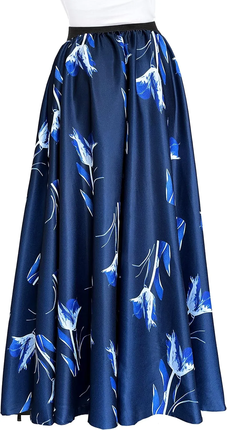 Afibi Women Chiffon Mopping Floor Length Big Hem Solid Beach High Waist Maxi Skirt