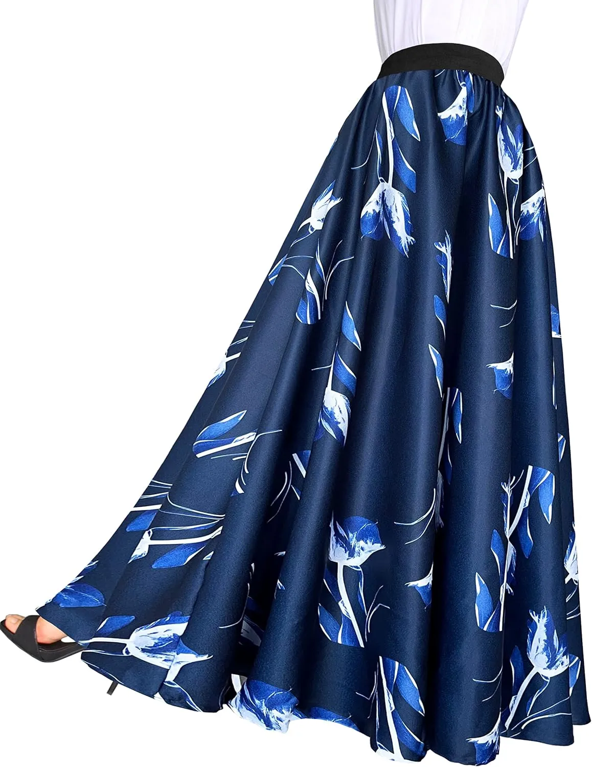 Afibi Women Chiffon Mopping Floor Length Big Hem Solid Beach High Waist Maxi Skirt