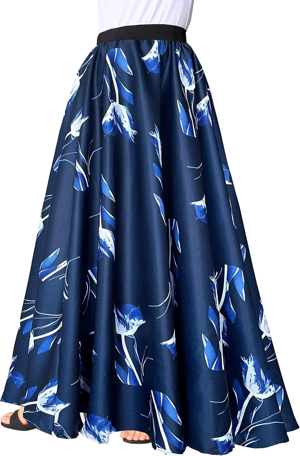 Afibi Women Chiffon Mopping Floor Length Big Hem Solid Beach High Waist Maxi Skirt