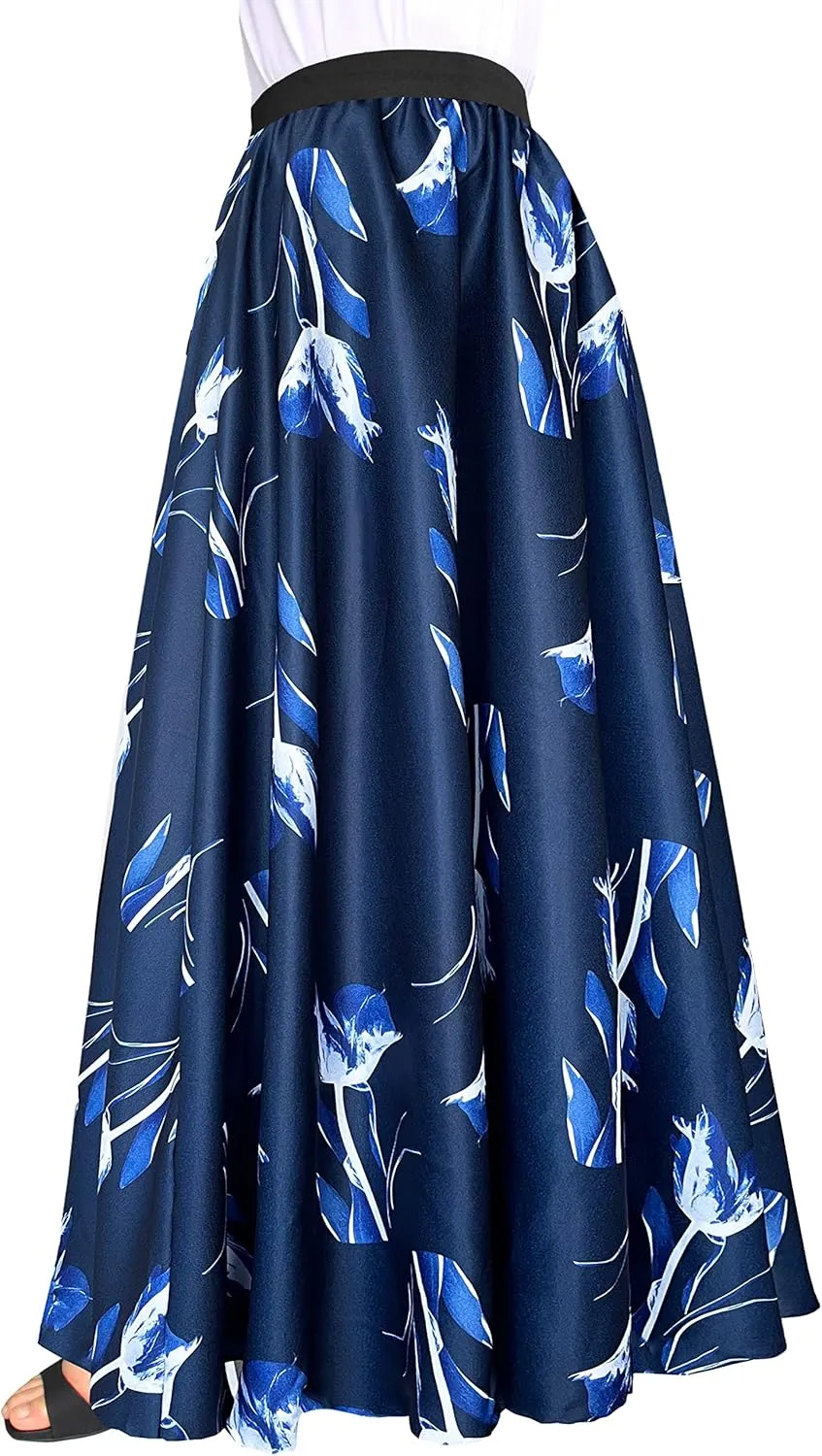 Afibi Women Chiffon Mopping Floor Length Big Hem Solid Beach High Waist Maxi Skirt
