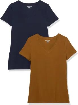 Amazon Essentials Women's Classic-Fit Short-Sleeve V-Neck T-Shirt, Multipacks