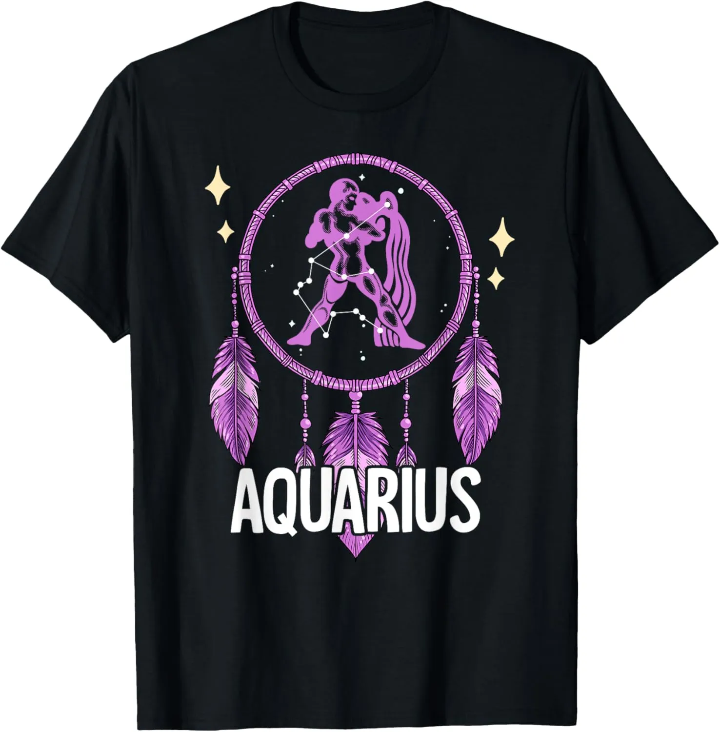 Aquarius Zodiac T-Shirt - Unisex-Adults, Unisex-Kids - Black - Small - Short Sleeve - T-Shirt