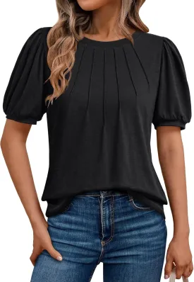 AUTOMET Womens Summer Tops Short Sleeve Shirts Business Casual Outfits Puff Dressy Blouses Spring Clothes 2025