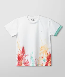 Boys White Paint Splatter Print Round Neck T-shirt