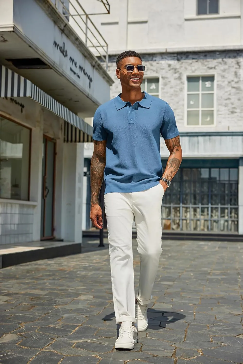 COOFANDY Mens Knit Polo Shirts Short Sleeve Classic Fit Shirts Casual Goft Collared Textured T Shirt