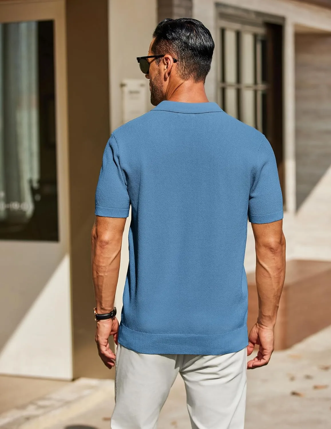 COOFANDY Mens Knit Polo Shirts Short Sleeve Classic Fit Shirts Casual Goft Collared Textured T Shirt