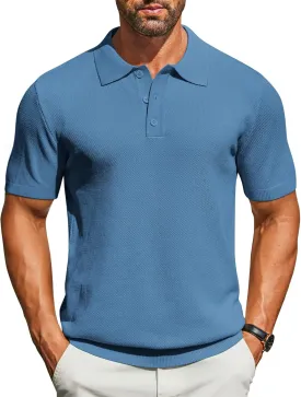 COOFANDY Mens Knit Polo Shirts Short Sleeve Classic Fit Shirts Casual Goft Collared Textured T Shirt