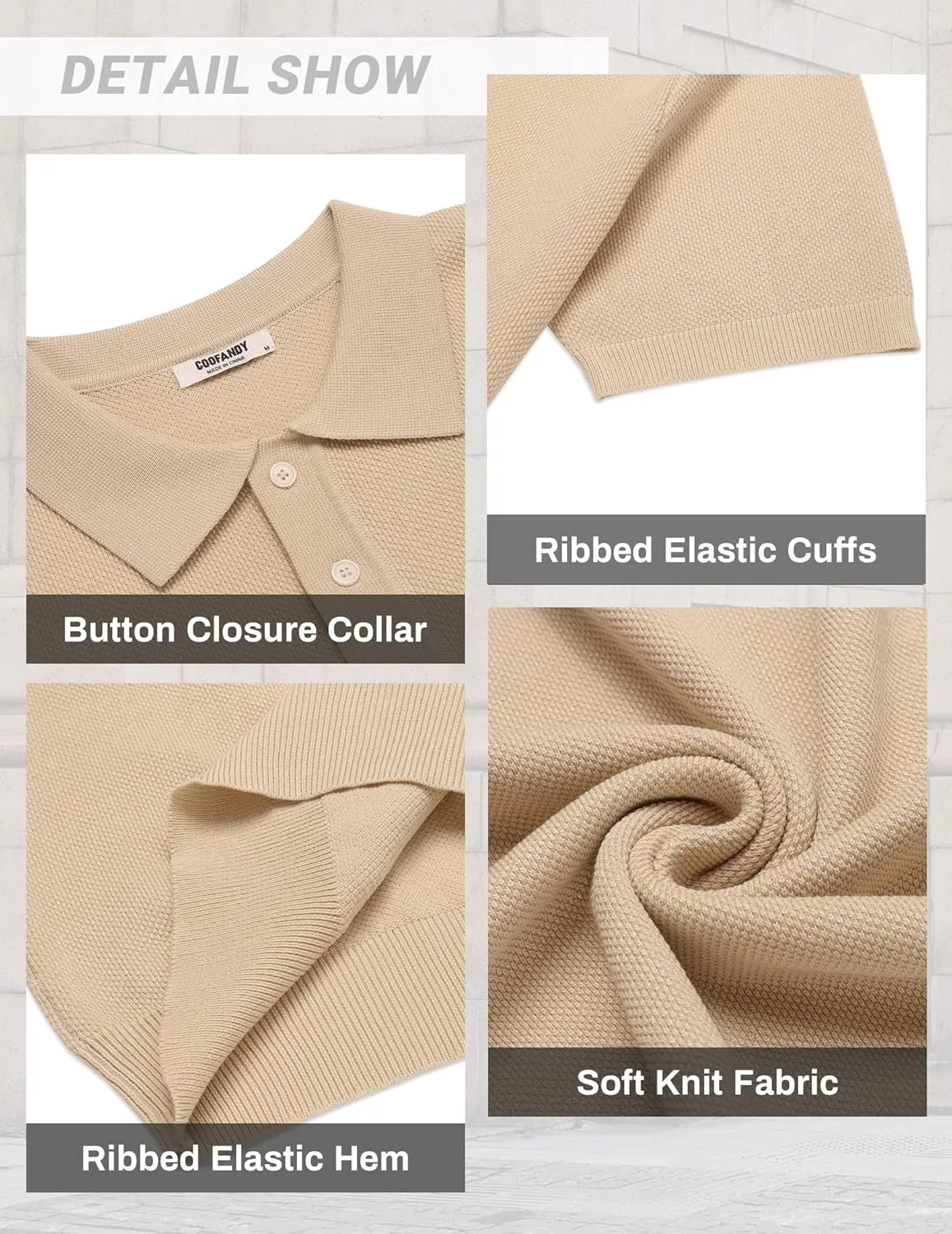 COOFANDY Mens Knit Polo Shirts Short Sleeve Classic Fit Shirts Casual Goft Collared Textured T Shirt