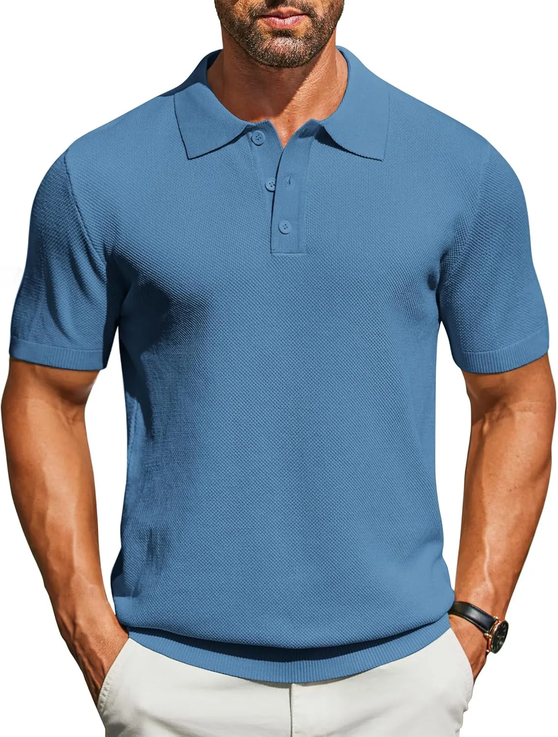 COOFANDY Mens Knit Polo Shirts Short Sleeve Classic Fit Shirts Casual Goft Collared Textured T Shirt