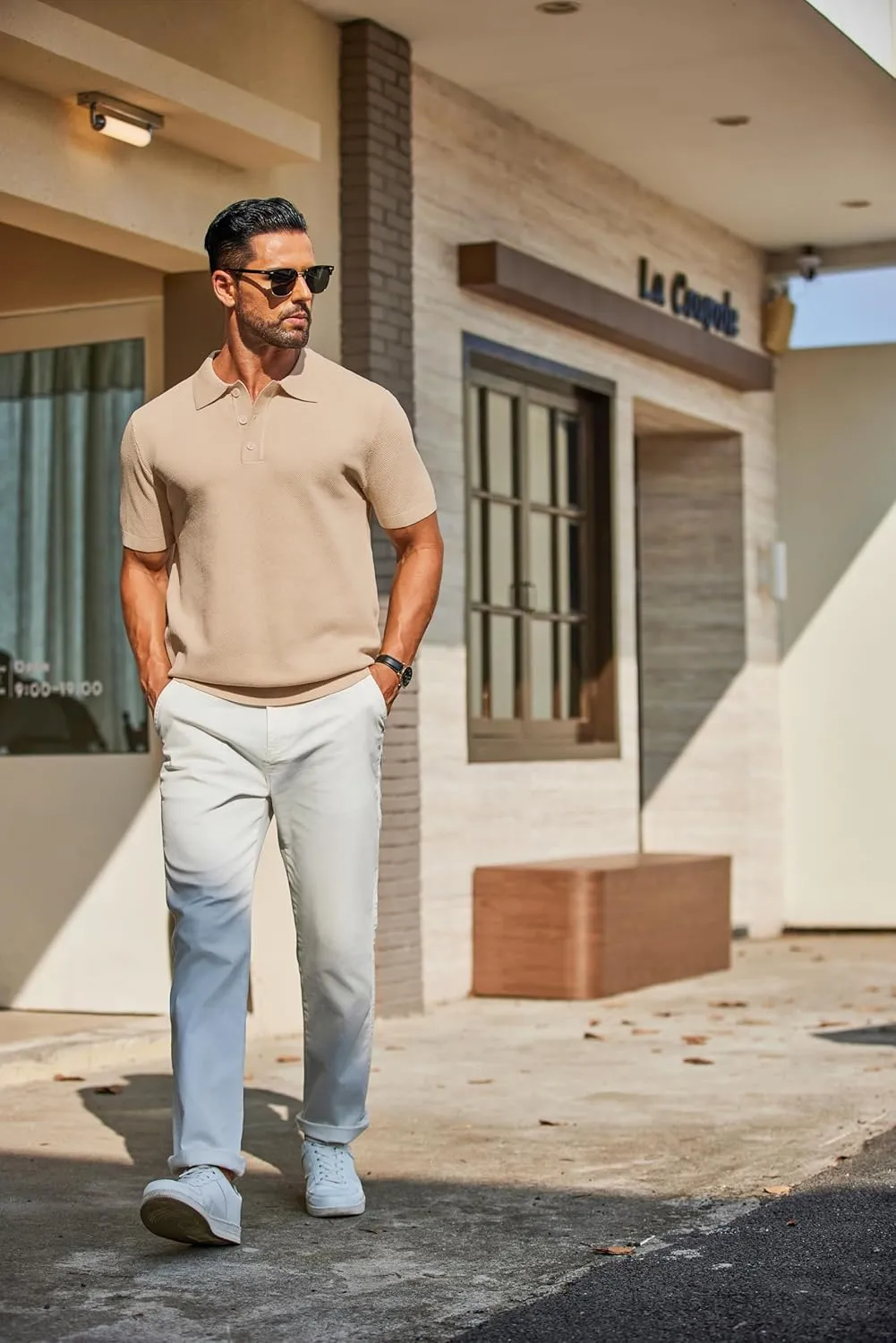 COOFANDY Mens Knit Polo Shirts Short Sleeve Classic Fit Shirts Casual Goft Collared Textured T Shirt