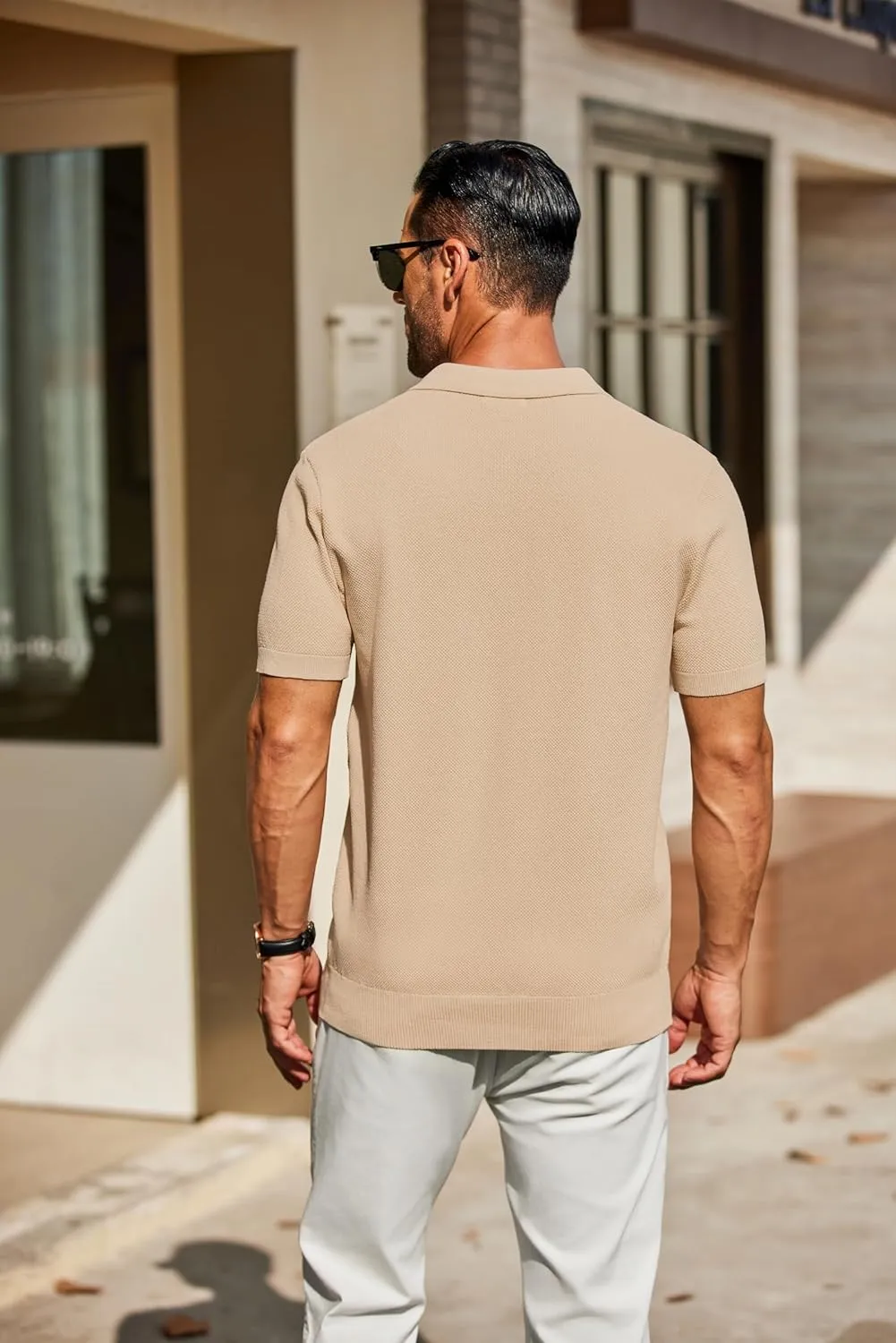 COOFANDY Mens Knit Polo Shirts Short Sleeve Classic Fit Shirts Casual Goft Collared Textured T Shirt
