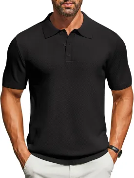 COOFANDY Mens Knit Polo Shirts Short Sleeve Classic Fit Shirts Casual Goft Collared Textured T Shirt