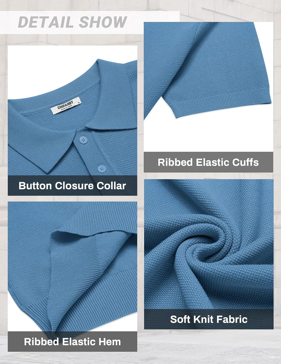 COOFANDY Mens Knit Polo Shirts Short Sleeve Classic Fit Shirts Casual Goft Collared Textured T Shirt