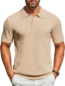 COOFANDY Mens Knit Polo Shirts Short Sleeve Classic Fit Shirts Casual Goft Collared Textured T Shirt