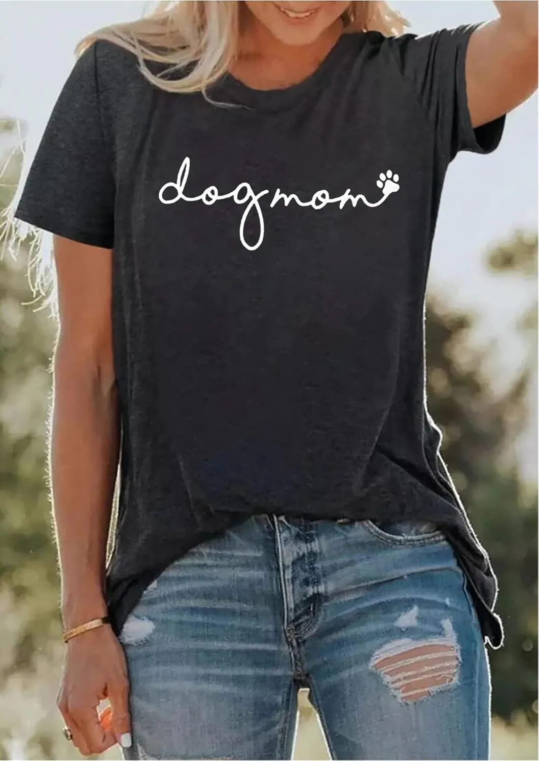 Dog Mom T-Shirt Women Funny Mama O-Neck Graphic Tees Casual Loose Short Sleeve Tops Dog Lover Gift Blouse