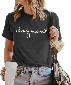 Dog Mom T-Shirt Women Funny Mama O-Neck Graphic Tees Casual Loose Short Sleeve Tops Dog Lover Gift Blouse