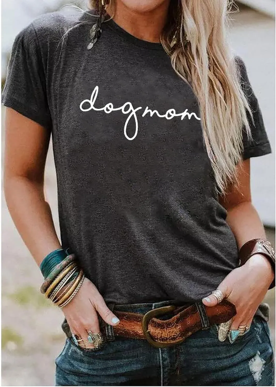 Dog Mom T-Shirt Women Funny Mama O-Neck Graphic Tees Casual Loose Short Sleeve Tops Dog Lover Gift Blouse