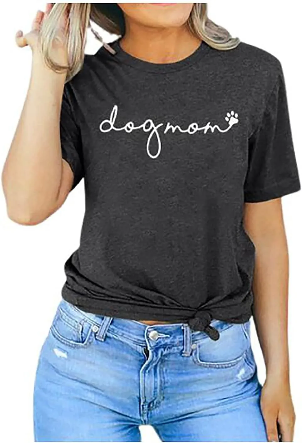 Dog Mom T-Shirt Women Funny Mama O-Neck Graphic Tees Casual Loose Short Sleeve Tops Dog Lover Gift Blouse