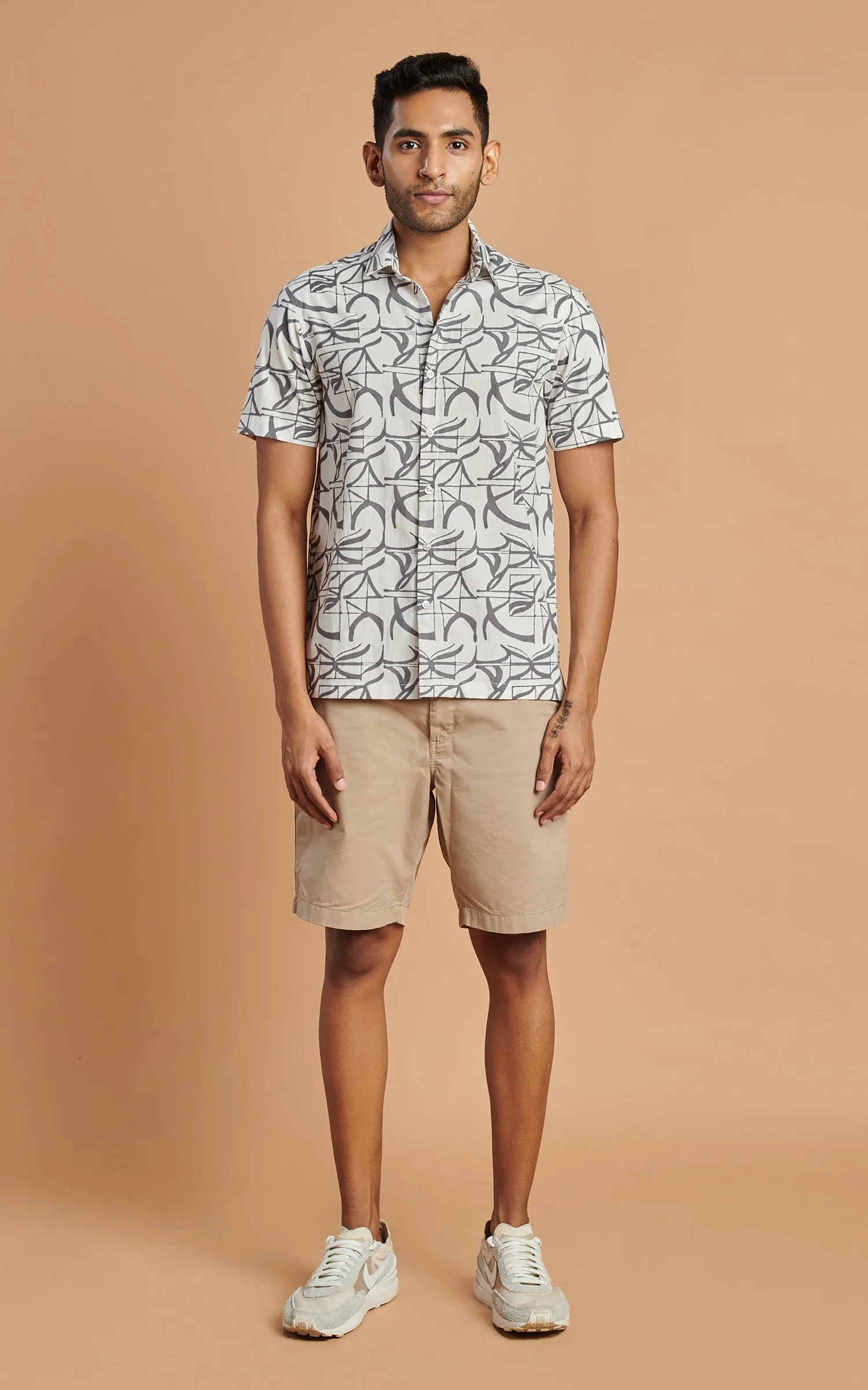 Grey Geometric Print Shirt