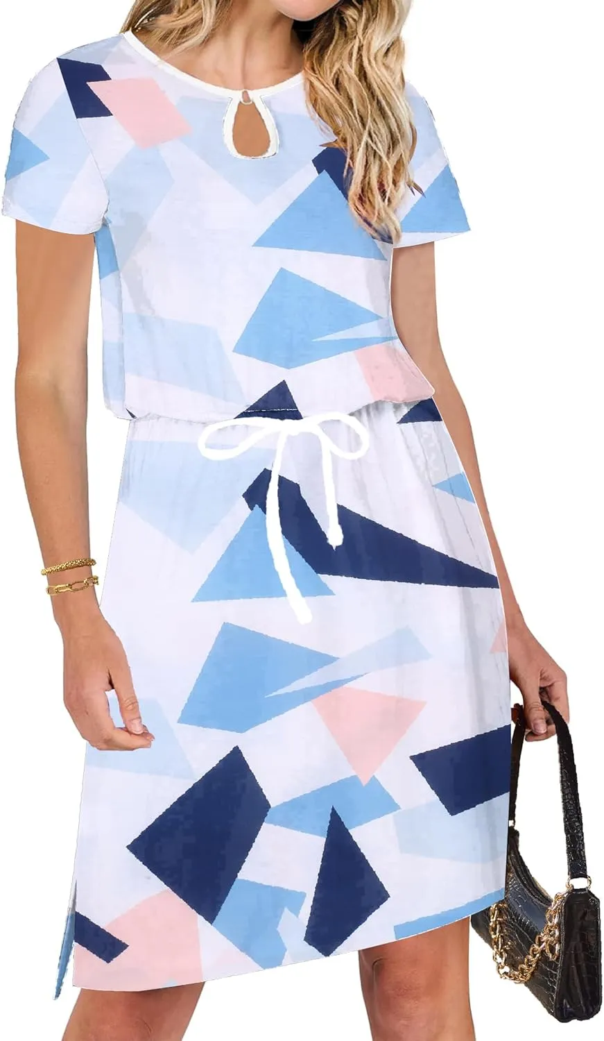 HOTOUCH Dresses for Women 2025 Summer Casual Beach Sundress Short Sleeve Shift Dress O Neck T-Shirt Dress with Pockets