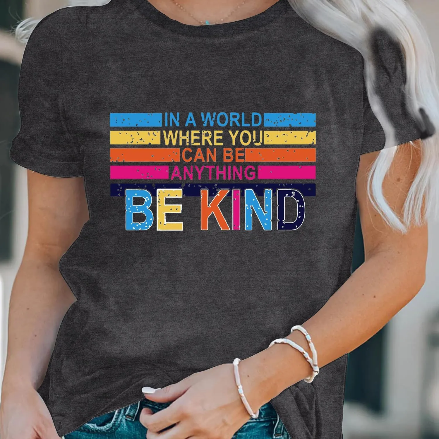 LBP Be Kind Shirt for Women Inspirational Kindness Short Sleeve Positive Sayings Teacher T-Shirt