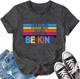 LBP Be Kind Shirt for Women Inspirational Kindness Short Sleeve Positive Sayings Teacher T-Shirt