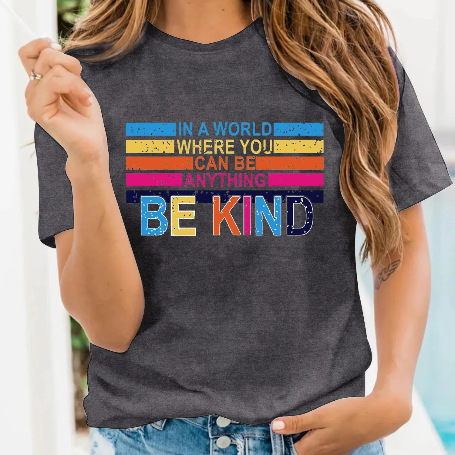LBP Be Kind Shirt for Women Inspirational Kindness Short Sleeve Positive Sayings Teacher T-Shirt