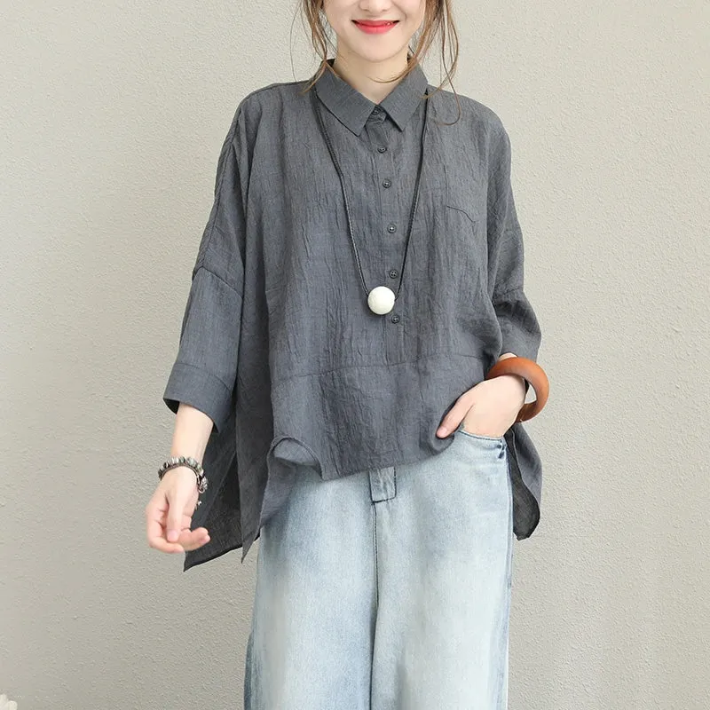 Loose Casual Cotton Shirt Women Blouse For Autumn Q1357