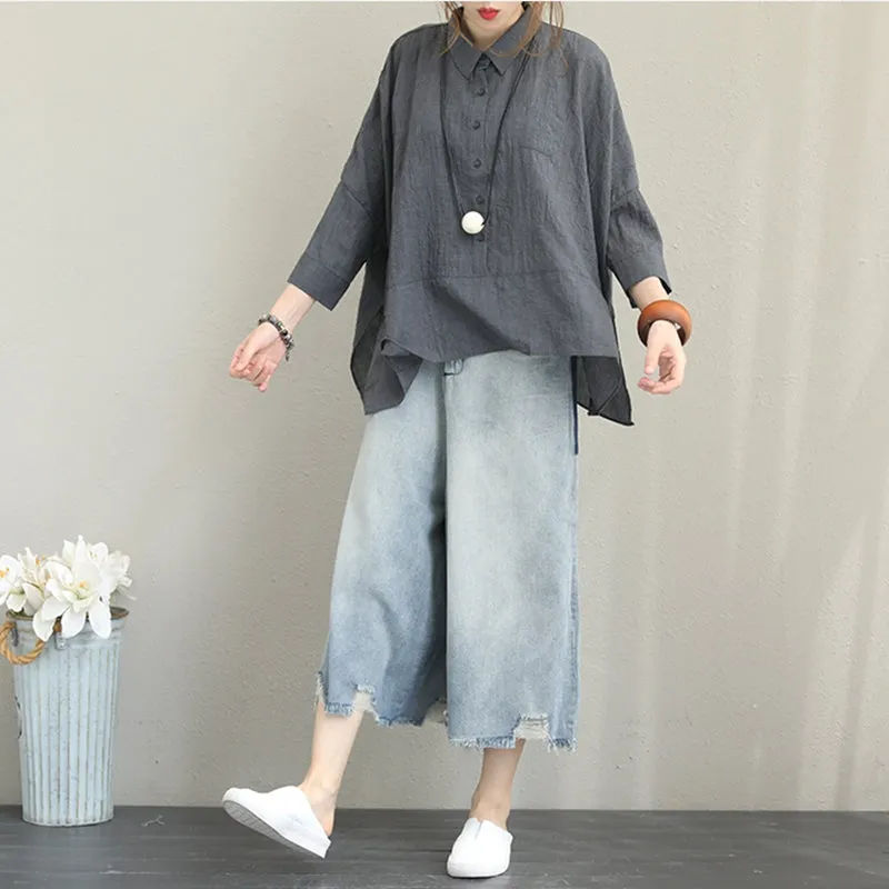 Loose Casual Cotton Shirt Women Blouse For Autumn Q1357
