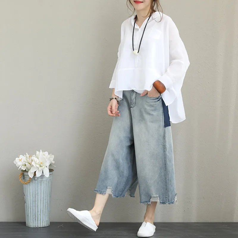 Loose Casual Cotton Shirt Women Blouse For Autumn Q1357
