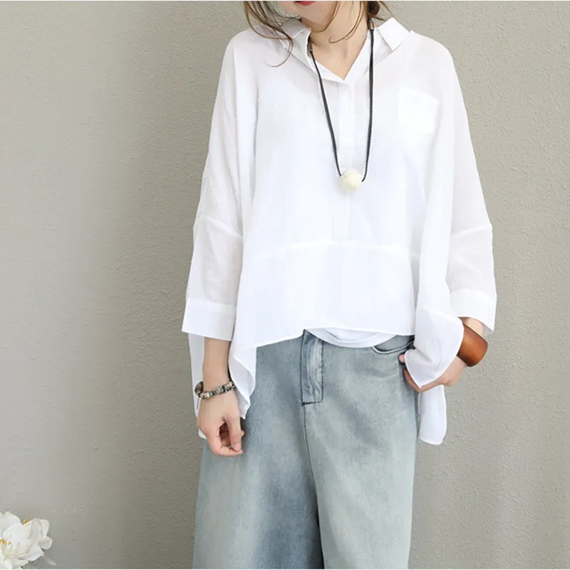 Loose Casual Cotton Shirt Women Blouse For Autumn Q1357