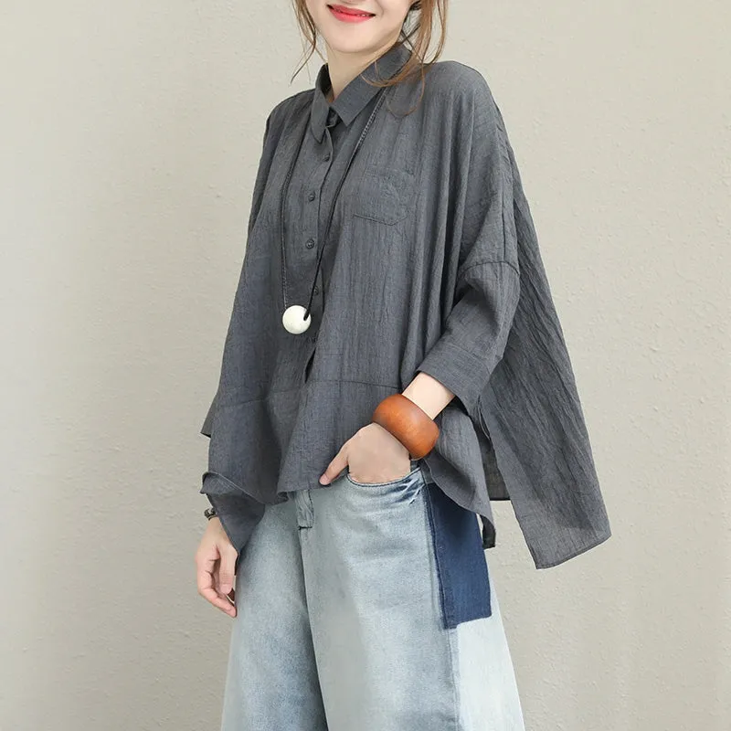 Loose Casual Cotton Shirt Women Blouse For Autumn Q1357