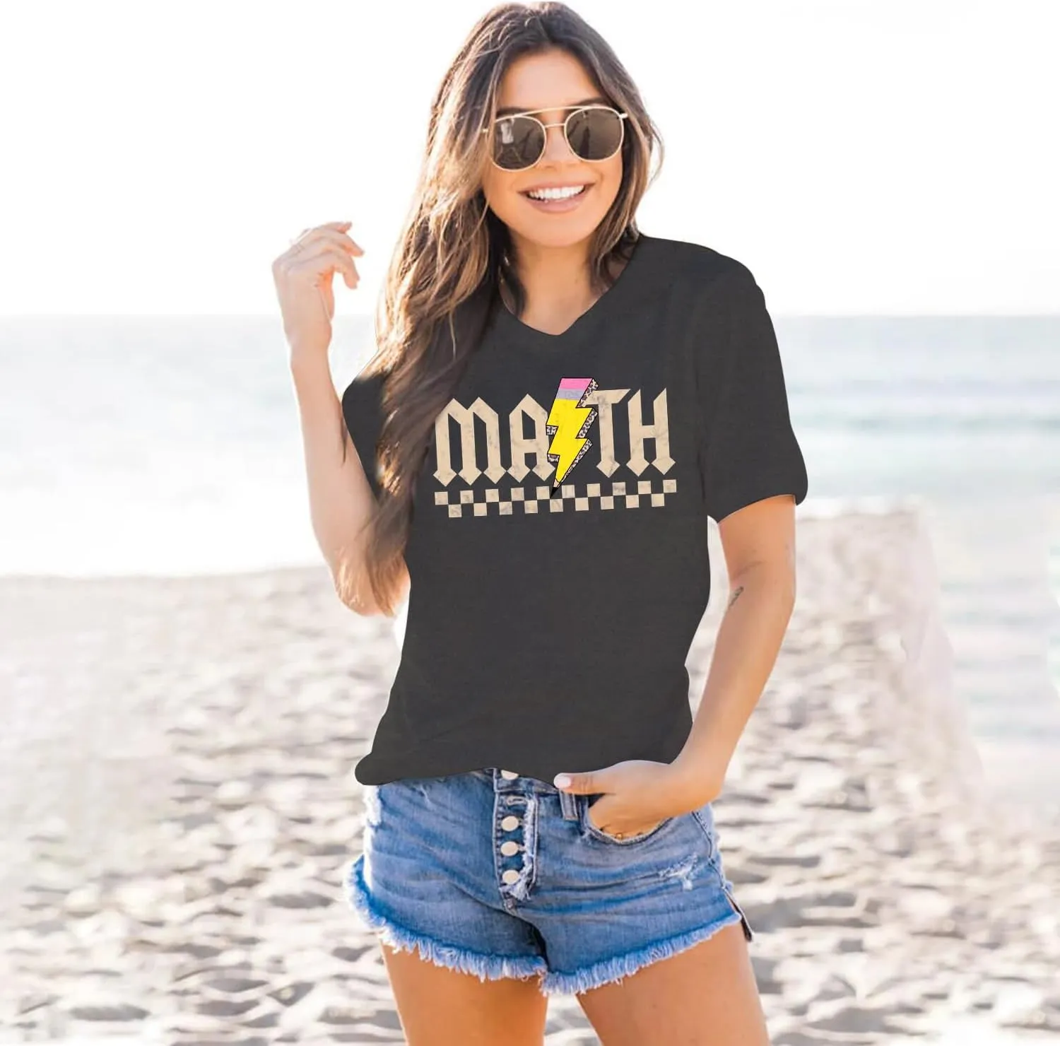 MAIHUN Math Teacher Shirt for Women Funny Teaching Tshirt Math Teacher Life Tee Tops