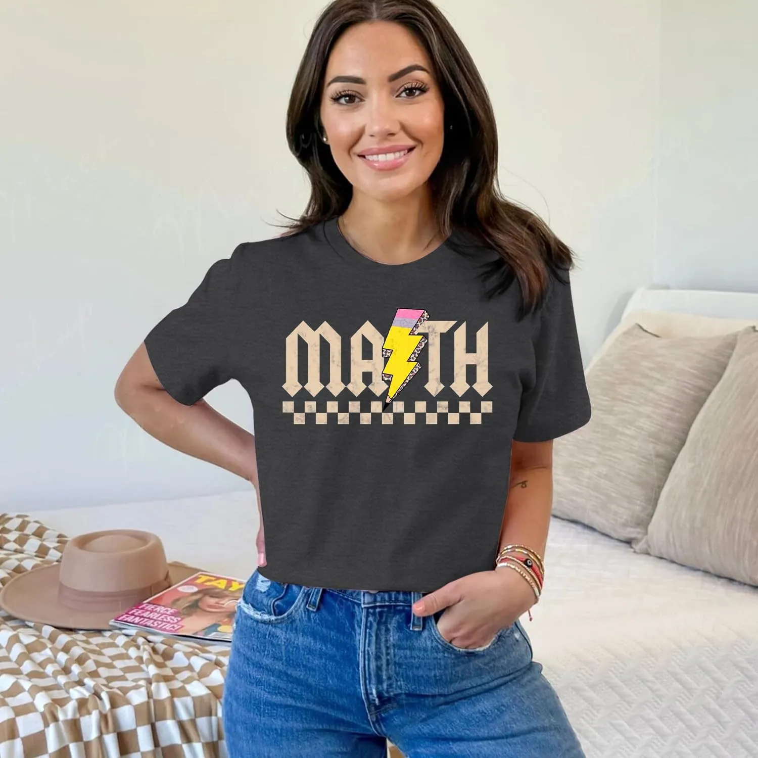 MAIHUN Math Teacher Shirt for Women Funny Teaching Tshirt Math Teacher Life Tee Tops