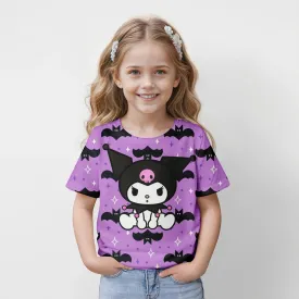 MINISO New Summer Children's T-shirt Kuromi 3D Printed Girl's Fashion Cartoon Top Cute Party Boys Trendy Short Sleeve Loose fit
