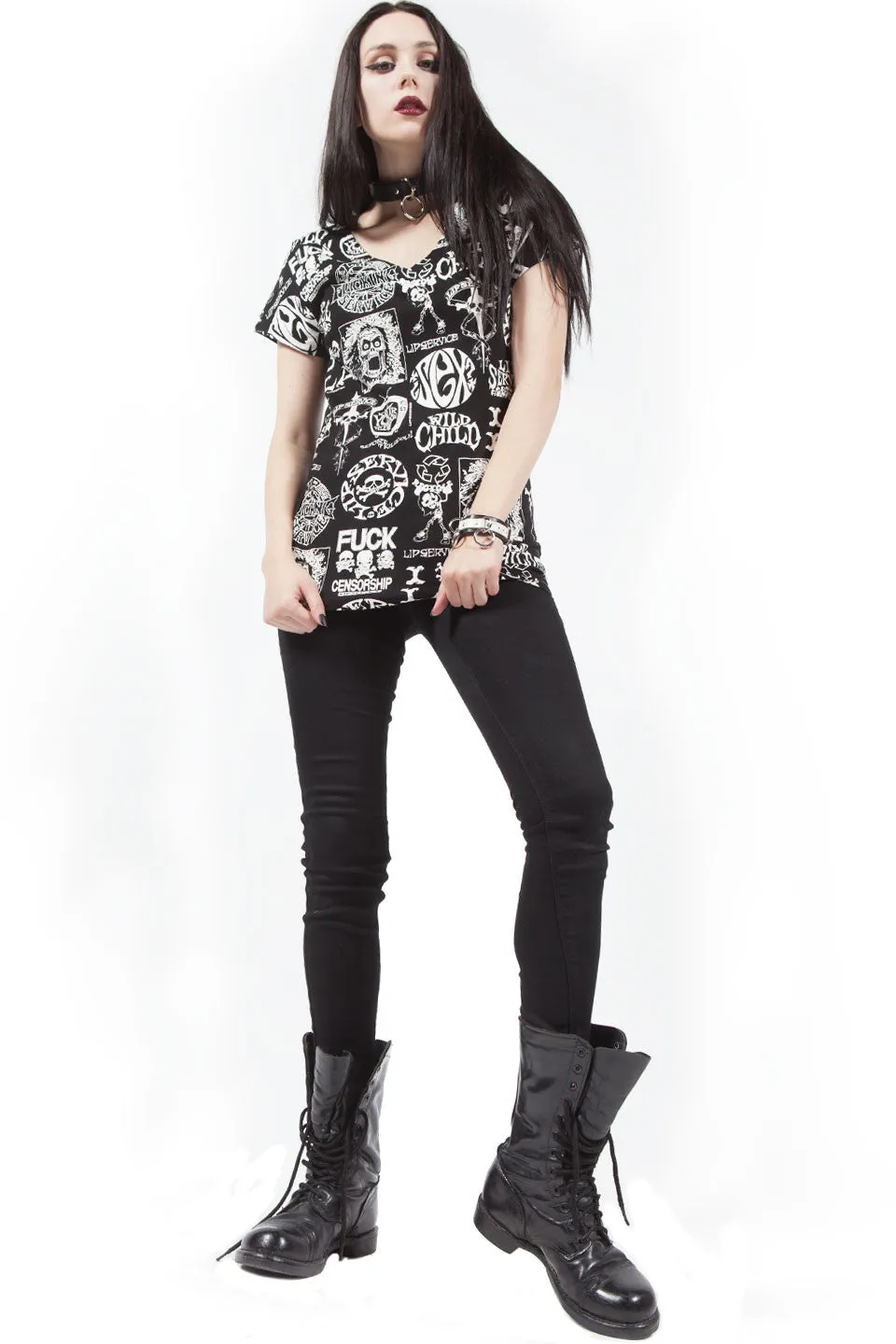 Multi Logo V-neck T-Shirt