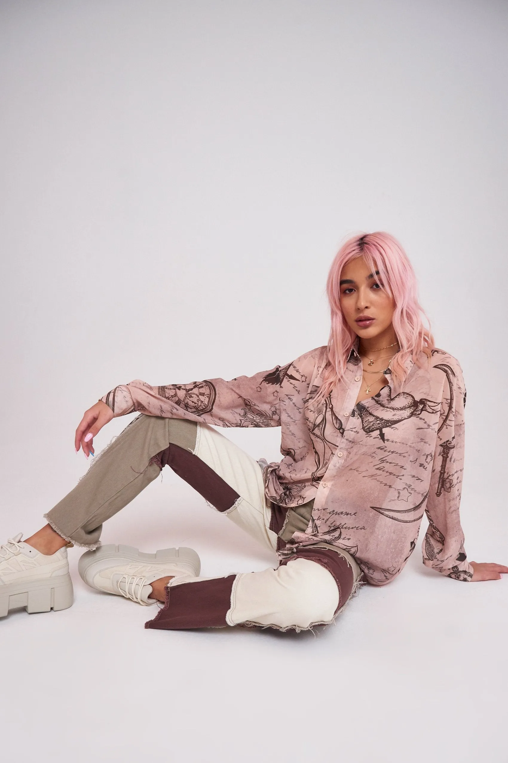 Mystic Tattoo Print Chiffon Shirt