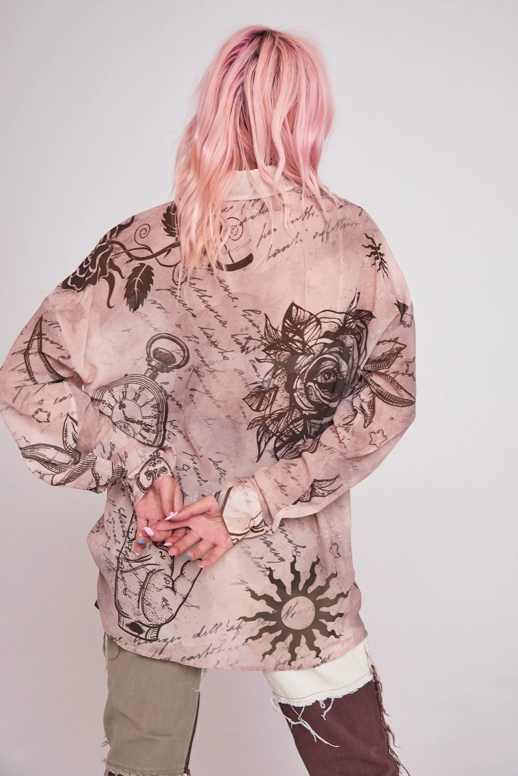 Mystic Tattoo Print Chiffon Shirt