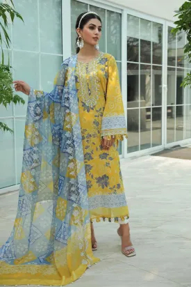 Nureh Gardenia Embroidered Yellow Pakistani Lawn Suit