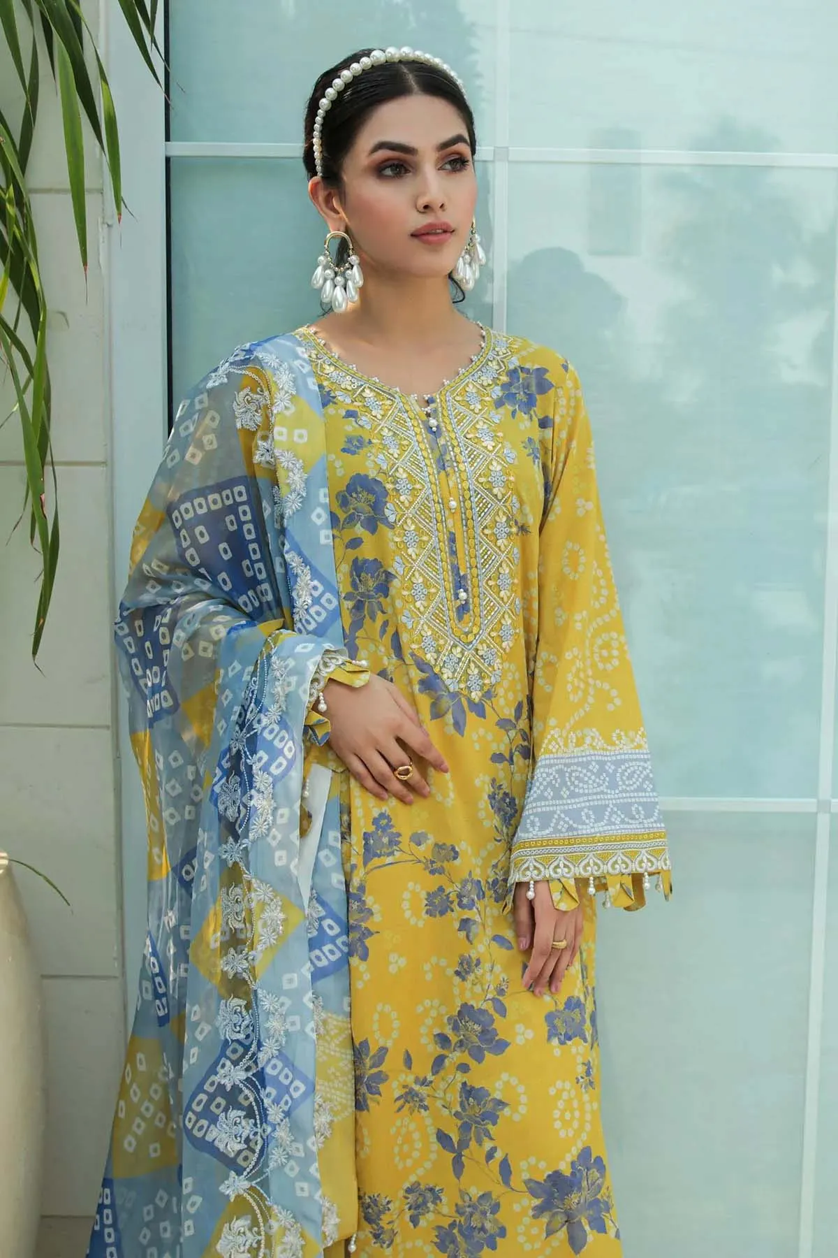 Nureh Gardenia Embroidered Yellow Pakistani Lawn Suit