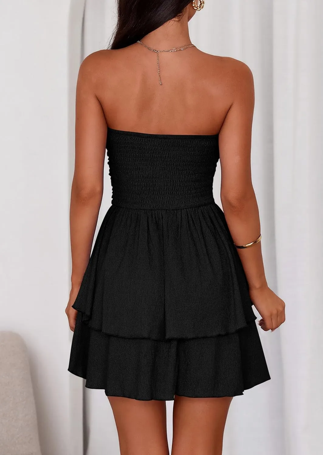PRETTYGARDEN Women's 2025 Summer Strapless Tube Mini Dress Off Shoulder Smocked Ruffle A Line Flowy Short Party Club Dresses