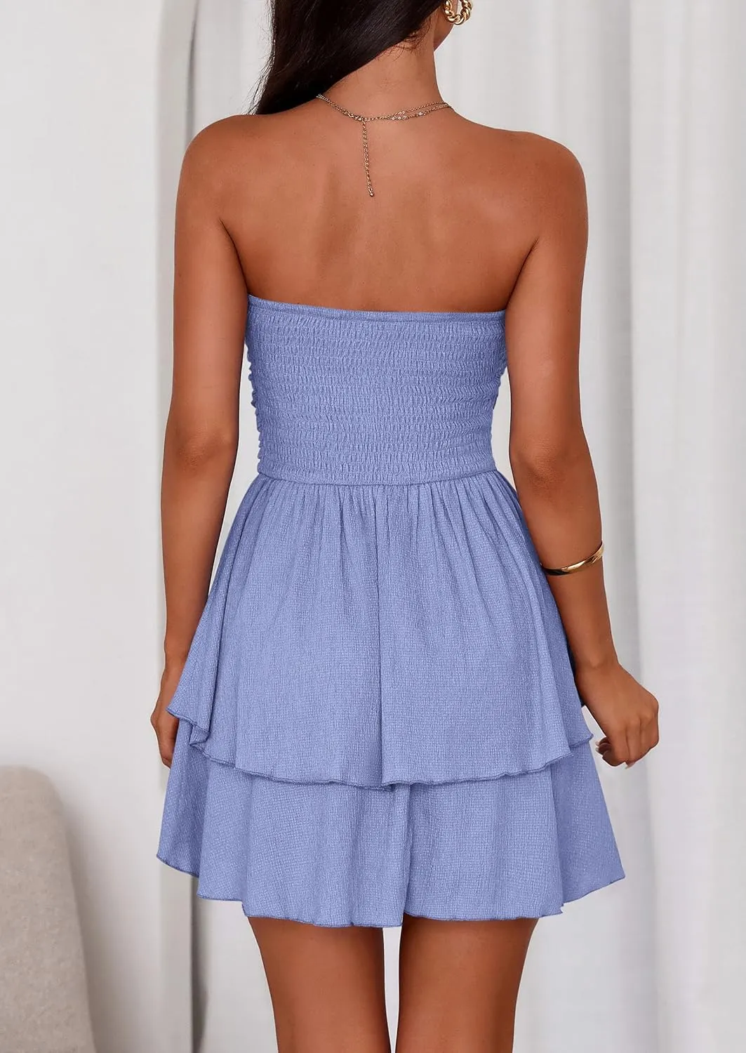 PRETTYGARDEN Women's 2025 Summer Strapless Tube Mini Dress Off Shoulder Smocked Ruffle A Line Flowy Short Party Club Dresses