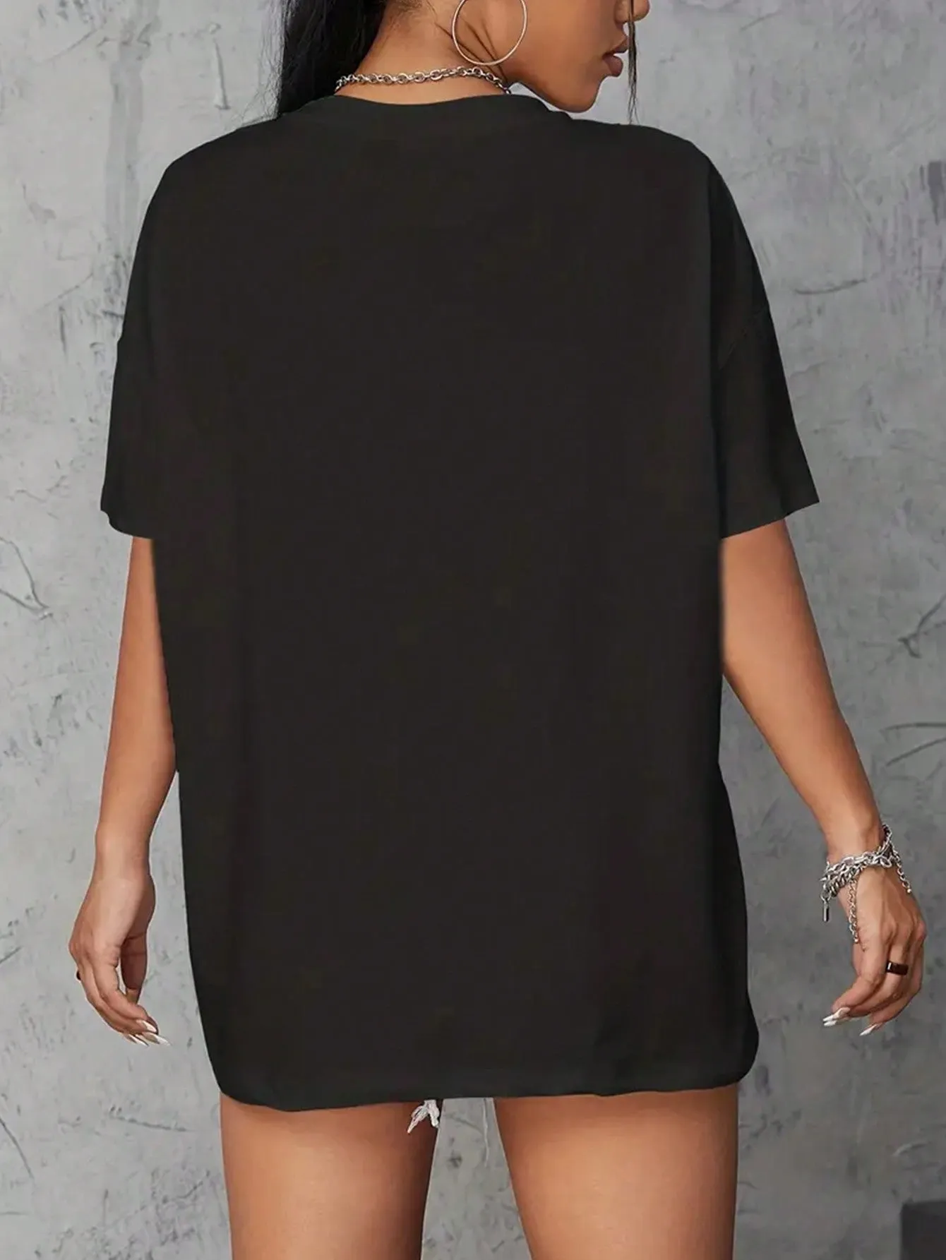 SHEIN EZwear Round Neck Cartoon Duck Printed Loose T-Shirt
