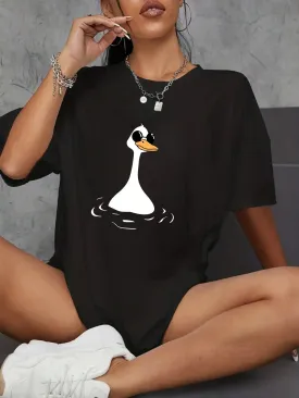 SHEIN EZwear Round Neck Cartoon Duck Printed Loose T-Shirt