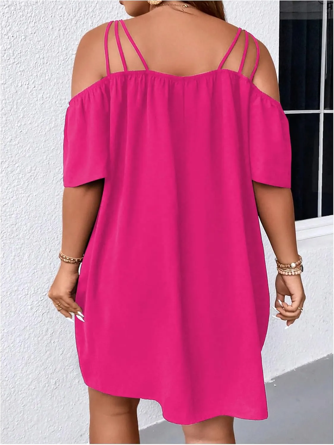 SOLY HUX Women's Plus Size Dresses Off Shoulder Short Sleeve Short Dresses Causal Loose Tunic Summer Dress