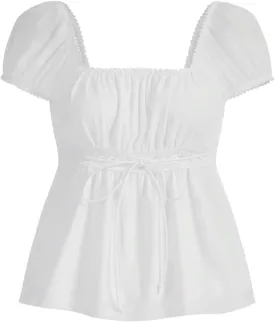 SOLY HUX Women's Square Neck Short Sleeve Peplum Tops Tie Front Summer Tee Shirt Streetwear