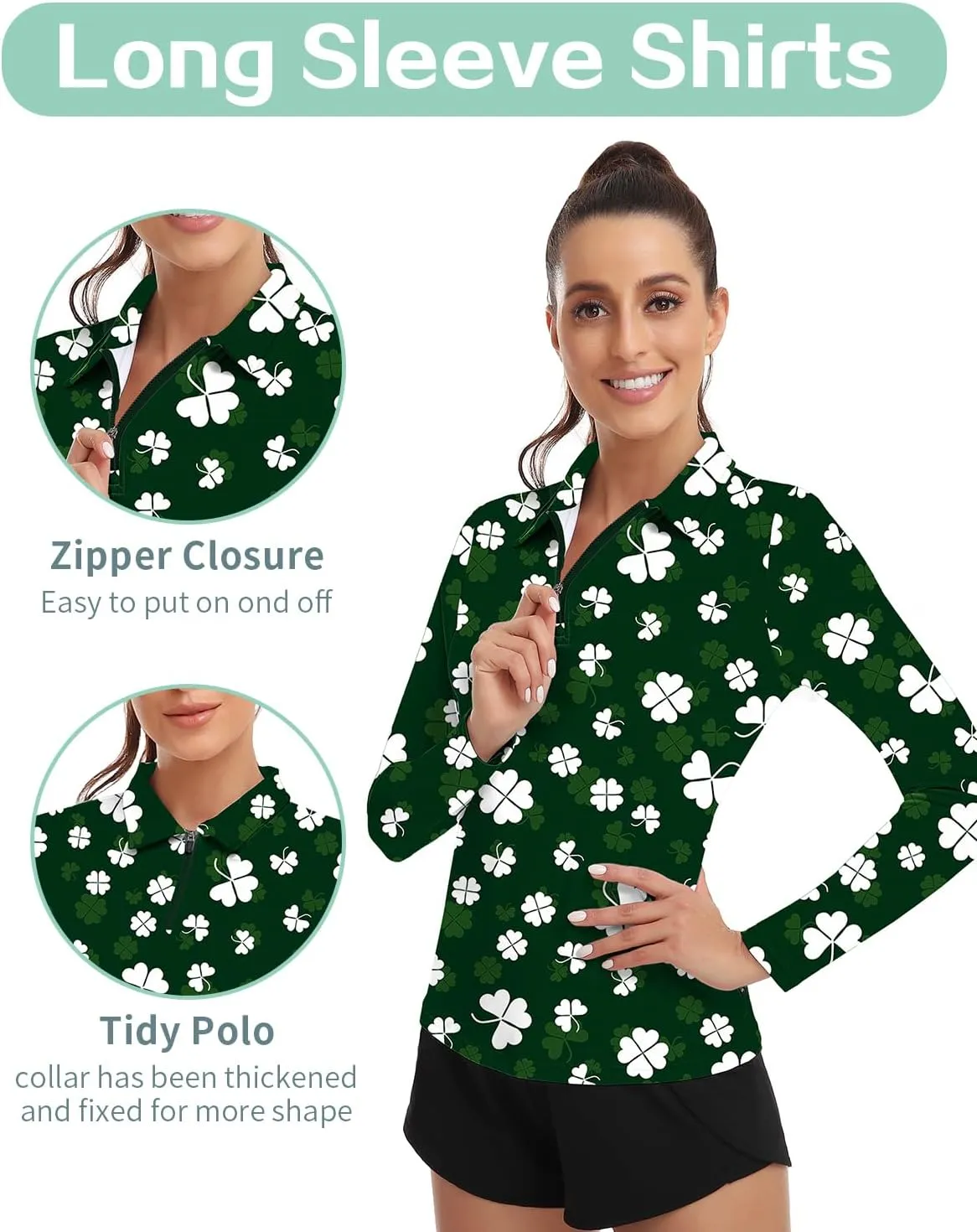 Soneven Women's Long Sleeve Golf Polo Shirts Moisture Wicking Quick Dry Half-Zip Pullover Athletic Workout Striped Tops
