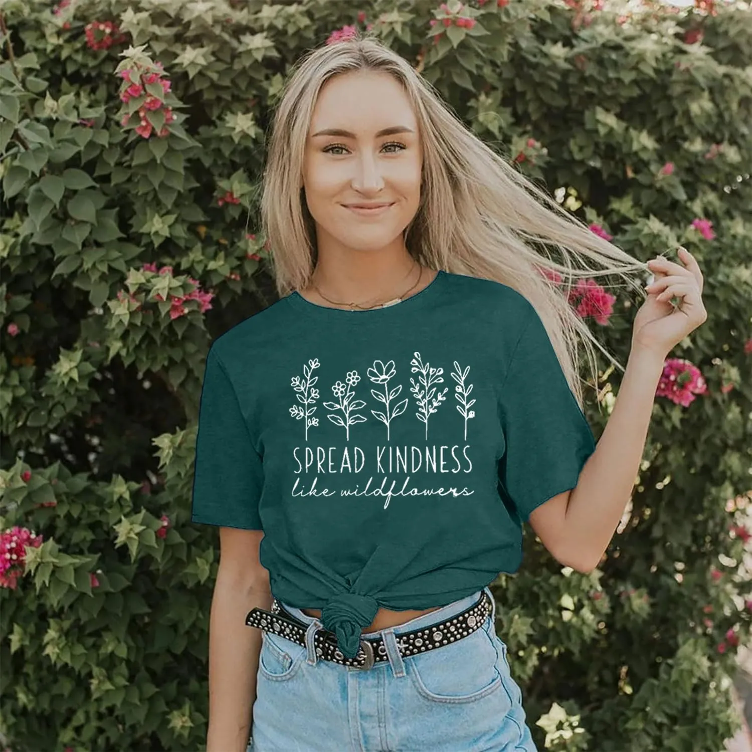 Spread Kindness Like Flower T-Shirt for Women Cute Flower Graphic Shirt Casual Positive Inspirational Short Sleeve Tee Top