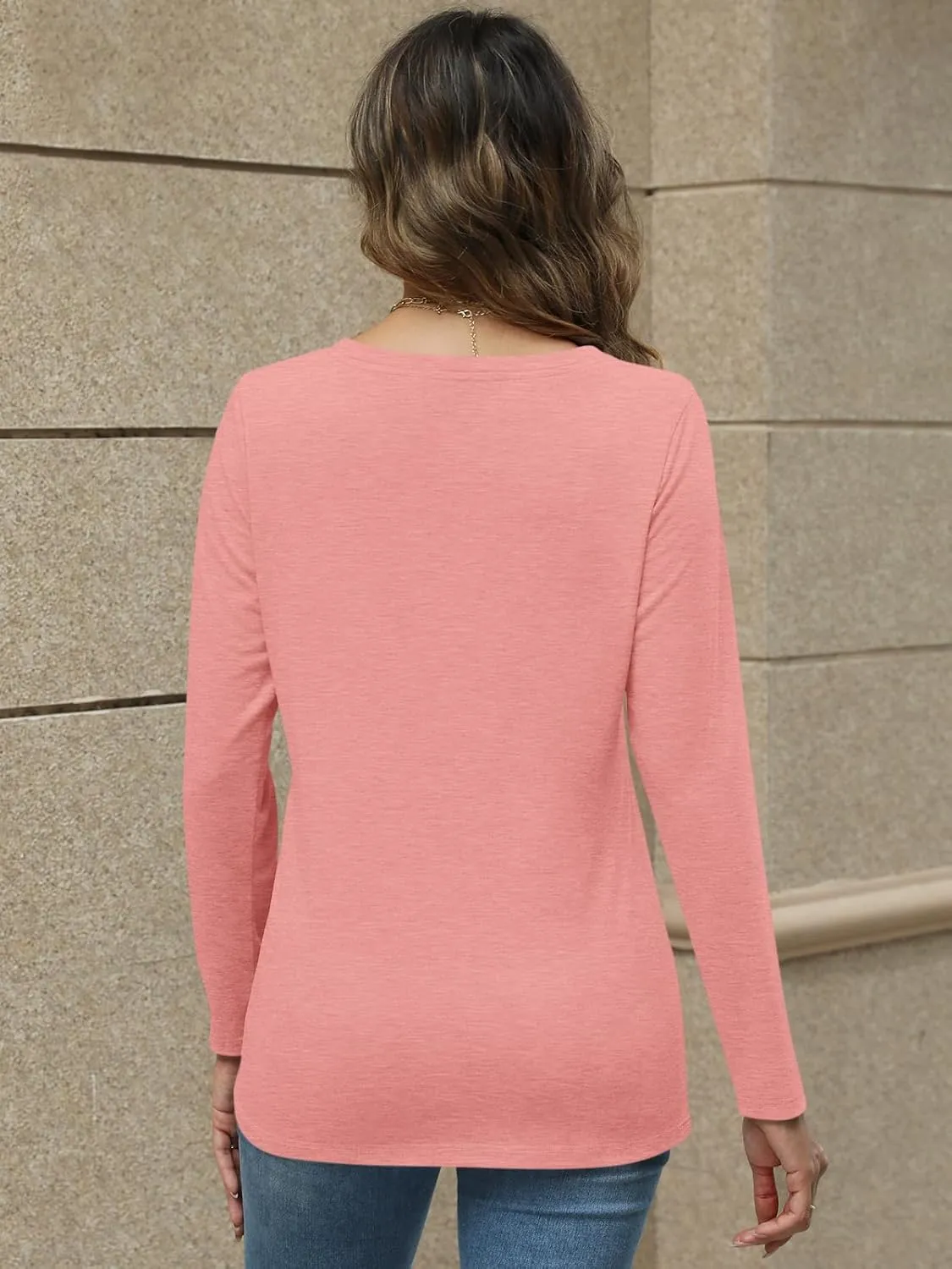 TICTICMIMI Women's Square Neck Long Sleeve Tops Casual T Shirts Loose Fit Lightweight Tunic Blouse Shirts
